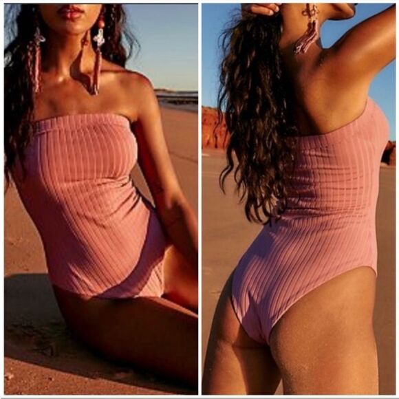 NWT Mikoh Kipu Ribbed Strapless One Piece XS in Fig - Picture 1 of 9